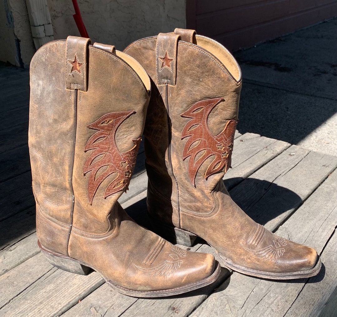 Vintage Handmade in Mexico Roper Cowboy Boots Distressed Brown ...