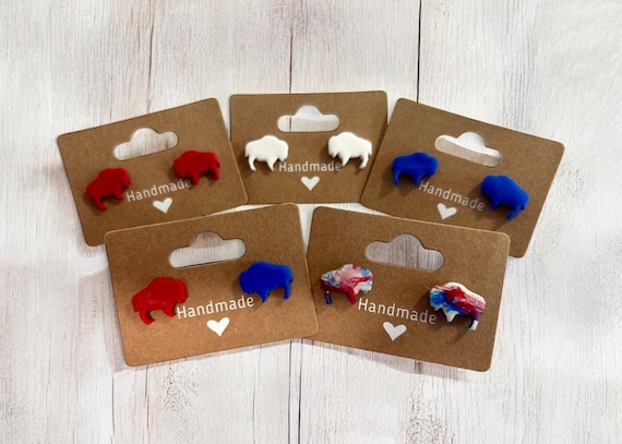 Buffalo Bills Stud Clay Earrings, Buffalo Pride Earrings, Earrings, Buffalo Theme Earrings, Clay Earrings, Mafia, Buffalo Mafia