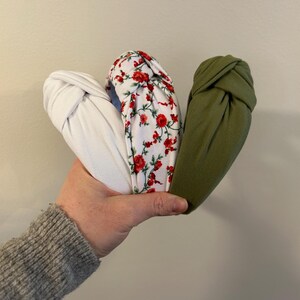 Floral Top Knot Headband, 2 inch wide knotted hard headband, Topknot solid color headband, Fits women and Children