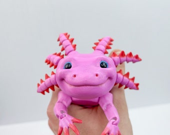 Hand Painted 3D Printed Axolotl with Movable Joints - Articulated Desk Toy - Fidget Toy - Stress Ball - Amphibian