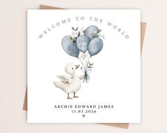 New Baby Boy Card | Welcome To The World | New Baby Boy Card | Birth Details | New Baby Gifts | Newborn Boy Card