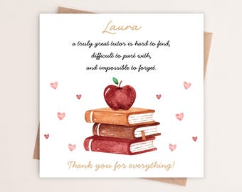 Personalised Thank You Tutor Card | Tutor Appreciation | End of Term Tutor Card | End of Exams Thank You Tutor | Card for Tutor