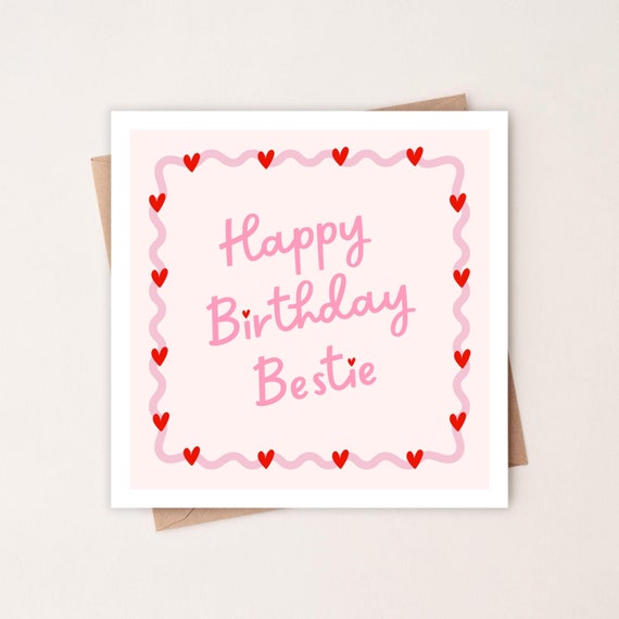 Happy Birthday Bestie Card | Bestie Birthday Card | Bestie Birthday Gift | Best Friend Birthday, Cute Pink Heart Birthday Card, Card For Her