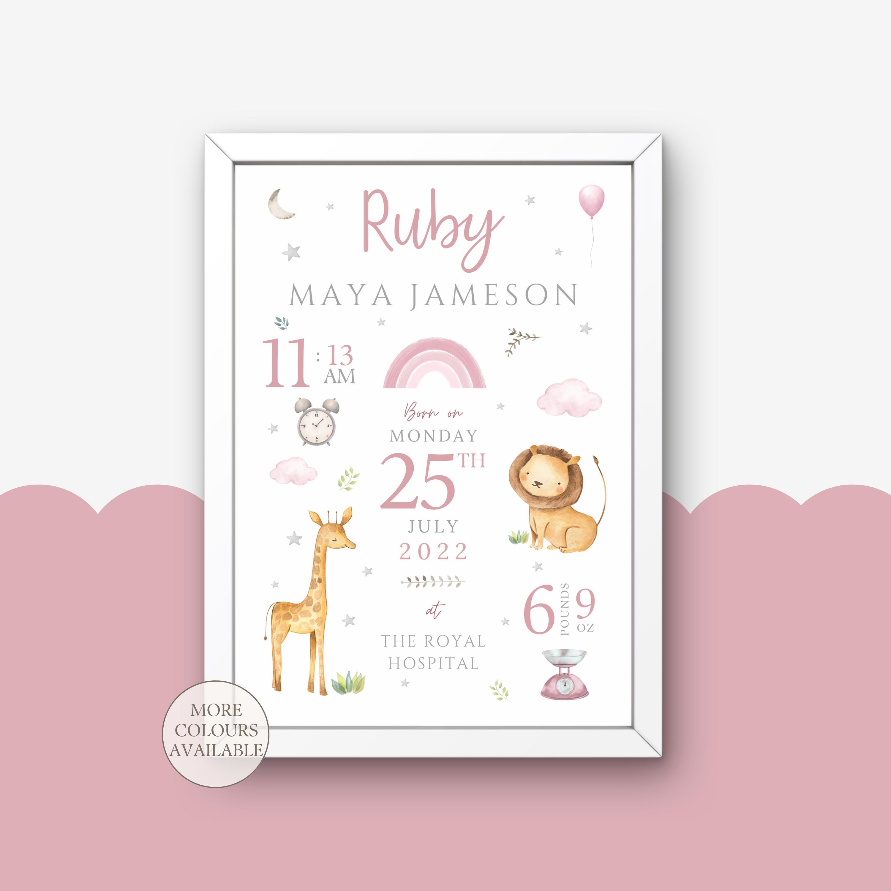 Personalised New Baby Print | Birth Details Gift | Nursery Print | New ...