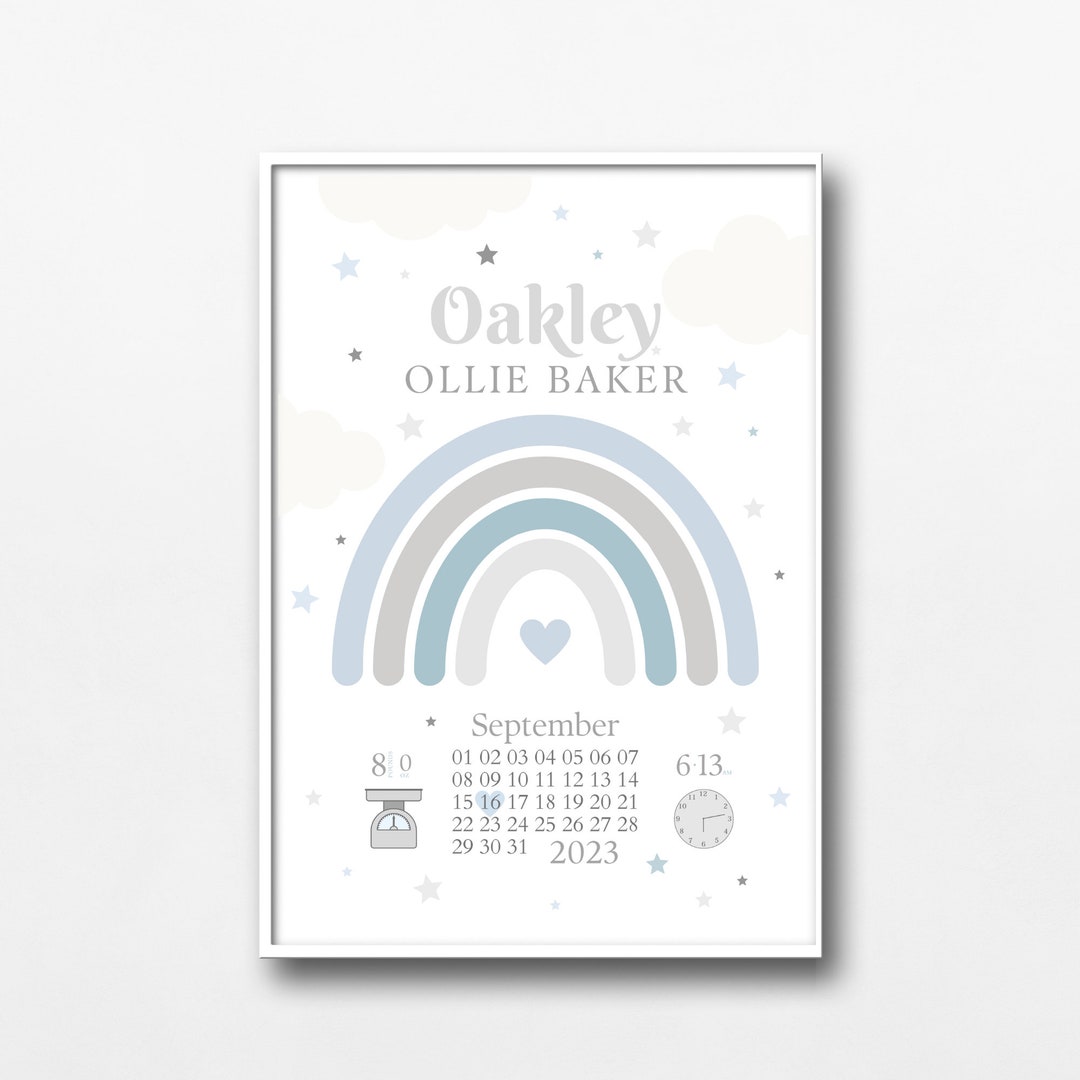 Birth Stats Wall Art. New Baby Girl Gift, New Baby Boy Gift, New Baby