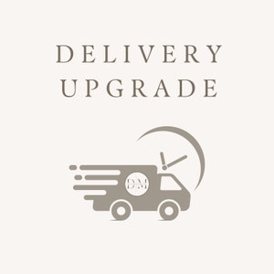 May include: Delivery upgrade icon featuring a grey delivery truck, a clock, and the text "DELIVERY UPGRADE".