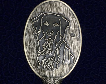 Silver Hand Mirror in Art Nouveau Style, Dog Pattern Embossed 925 Mirror