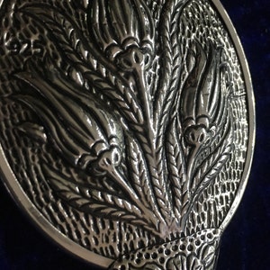 Silver Hand Mirror in Art Nouveau Style, Floral Pattern Embossed 925 Mirror