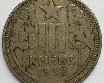 1938 Republic Of Turkey 10 kurush