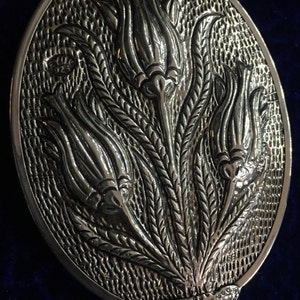Silver Hand Mirror in Art Nouveau Style, Floral Pattern Embossed 925 Mirror