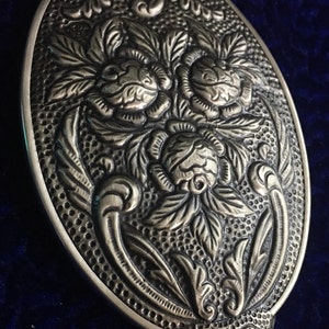 Silver Hand Mirror in Art Nouveau Style, Floral Pattern Embossed 925 Mirror