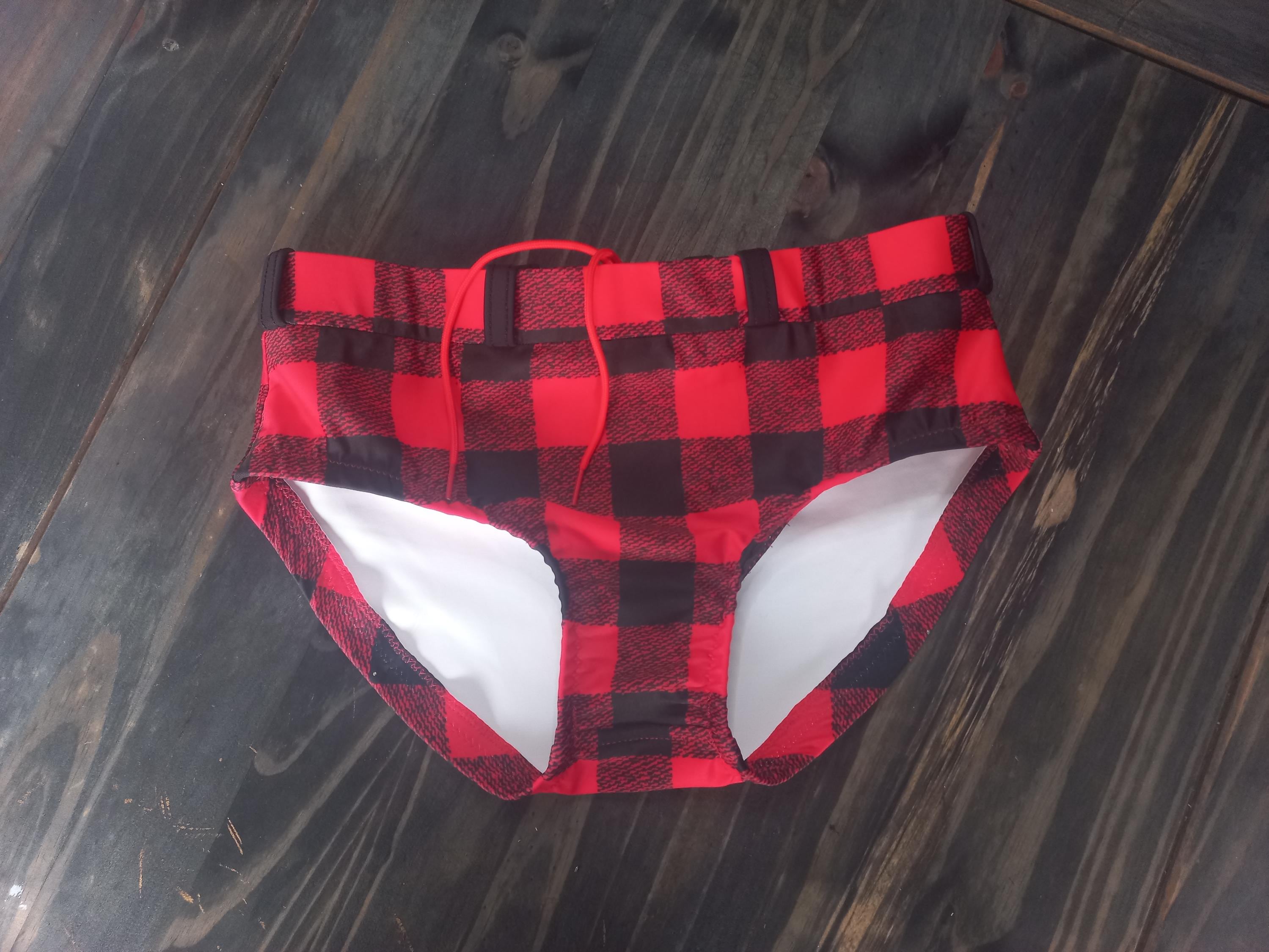 Unisex Spandex Herren Wrestling Badehose mit Karomuster. Kaktus Jack, Holzfäller, Jäger, Grafschaft Thema. Hohe Qualität. Einzelstück