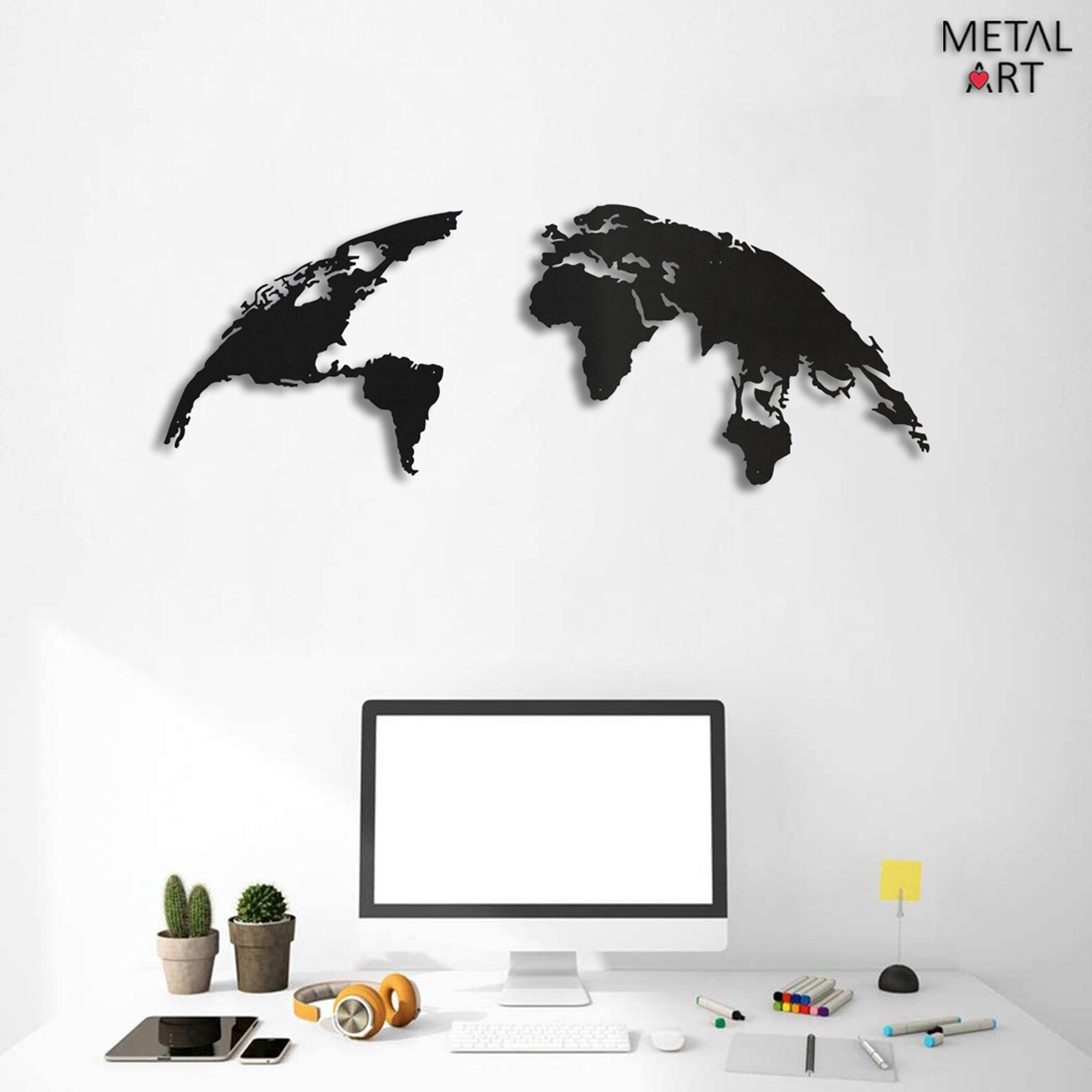 Metal World Map World Map Design Metal Wall Sign Minimal Etsy