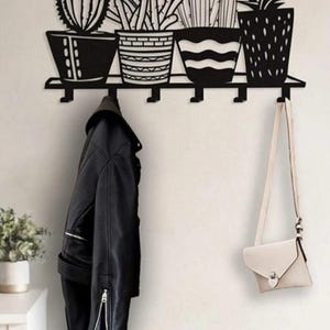 Cactus Design Metal Wall Coat Hanger, Metal Wall Hook Rack with Cactus Pattern, Decorative Cactus Metal Wall Hooks, home gift , metal gift