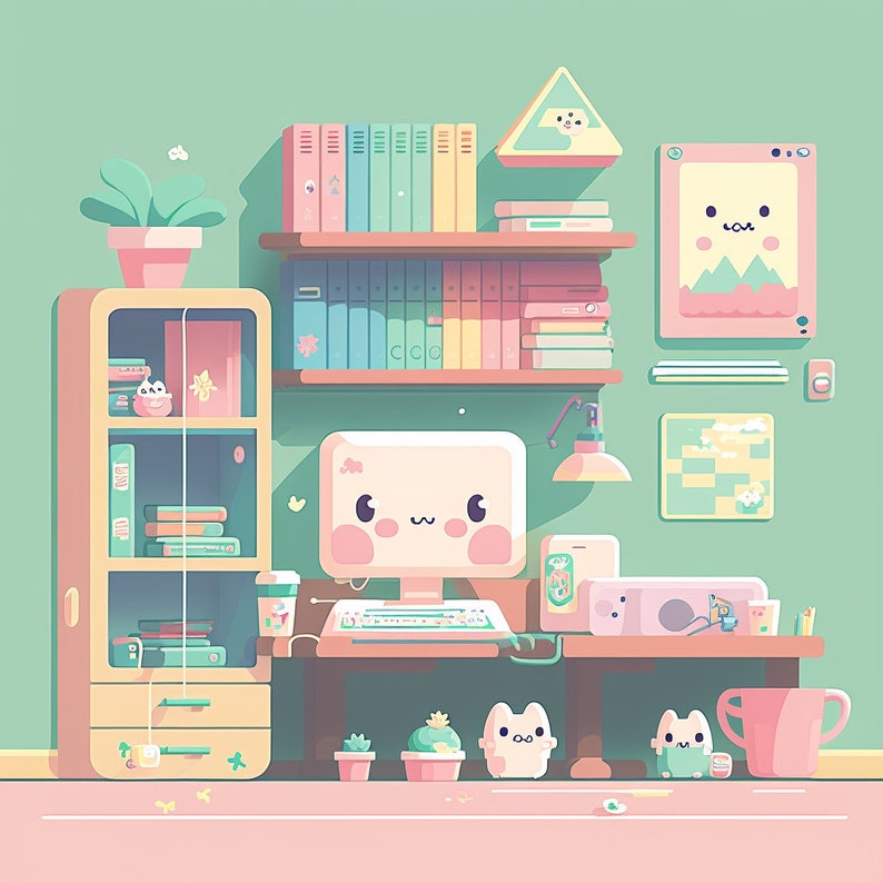 Kawaii Office Backgrounds Package Etsy