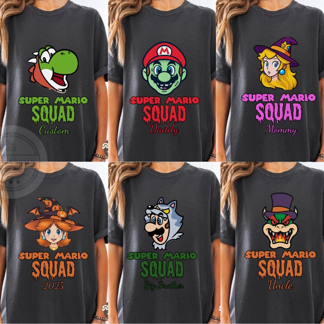 All Characters Super Mario Halloween Shirt,custom Mario Squad Epic ...