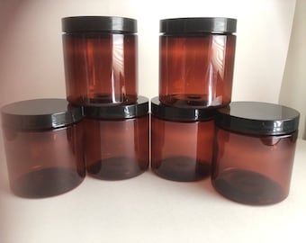 Amber Jar 4oz w/Lids Round PET Plastic Jar Container 2.25" tall 2" wide Set of 6