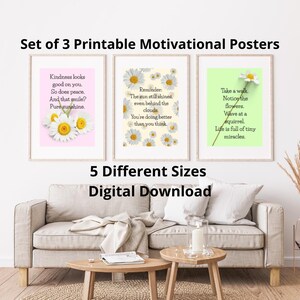 Ensemble d'affiches murales d'affirmation Daisy – Impressions de citations positives minimalistes – Cartes de motivation florales – Téléchargement numérique en 5 tailles