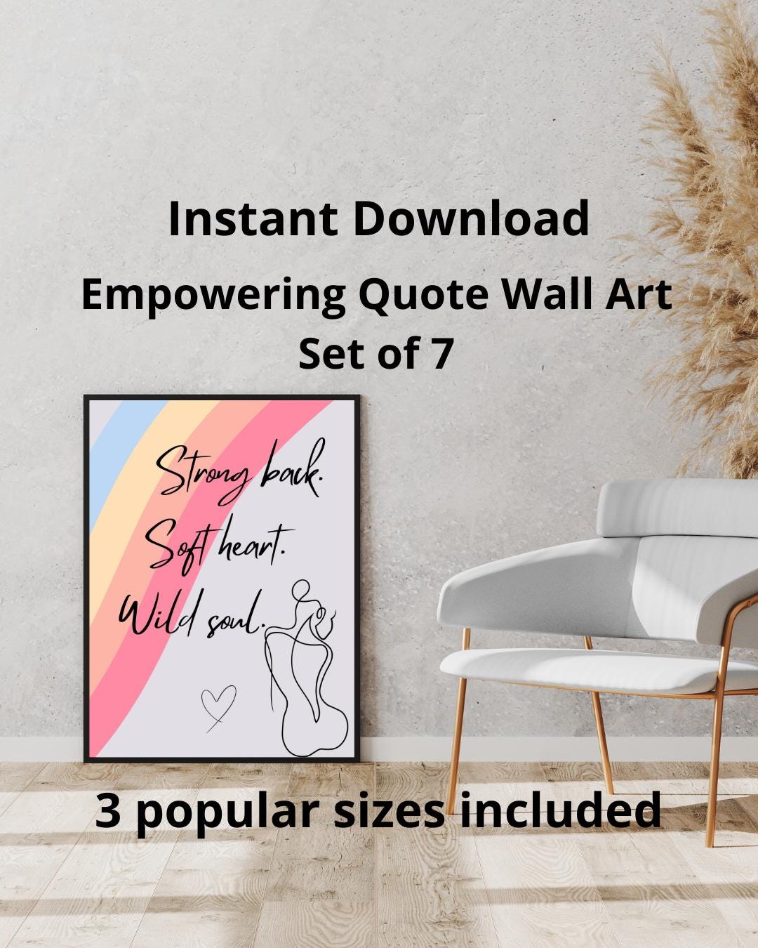 Empowering Quote Wall Art Set of 7 – Feminine Printable Posters, Self Love Affirmation Prints, Boho Minimalist Decor, Instant Download