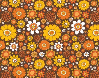 1960s Retro Flower Printed Fabric By The Yard