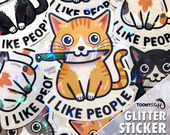 I like people, Sticker, Aufkleber, Katze, Glitzer