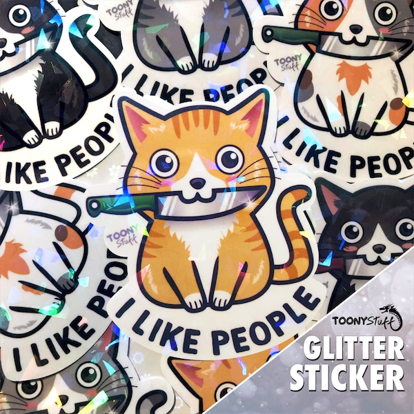 I like people, Sticker, Aufkleber, Katze, Glitzer