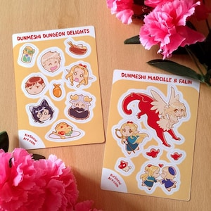 Zestaw naklejek Dungeon Meshi, arkusze naklejek Delicious in Dungeon