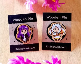 Frieren & Fern Wooden Pin Pair: Chibi Ita Bag Badges