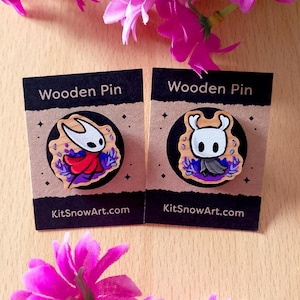 Hollow Knight & Hornet Wooden Pins, Silksong cute handmade eco badges