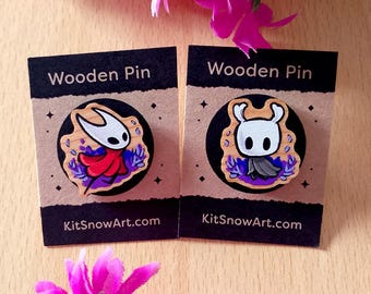 Hollow Knight & Hornet Anstecknadeln aus Holz, Silksong handgefertigte Abzeichen