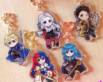 Fire Emblem 3 Houses & Engage Keychains, Edelgard Dimitri Claude Byleth and Alear Chibi Charms