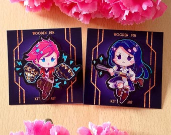 Arcane CaitVi Wooden Pin Pair: Caitlyn & Vi Chibi Handmade Eco Wood Button Badges