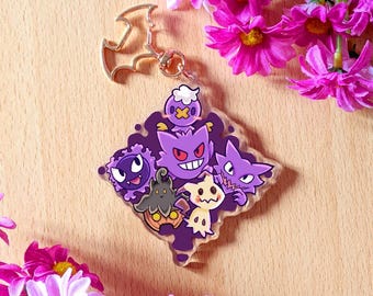 Ghost Type Acrylic Keychain, Gengar Mimikyu Drifloon & Friends Charm
