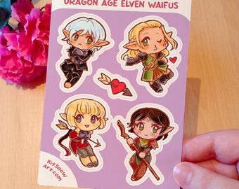 Dragon Age Origins & Inquisition Elf Sticker Sheet, Fenris Merrill Zevran Sera Romance vinyl Stickers