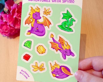 Spyro the Dragon Sticker Sheet: Waterproof Vinyl Sparx & Gem Decals
