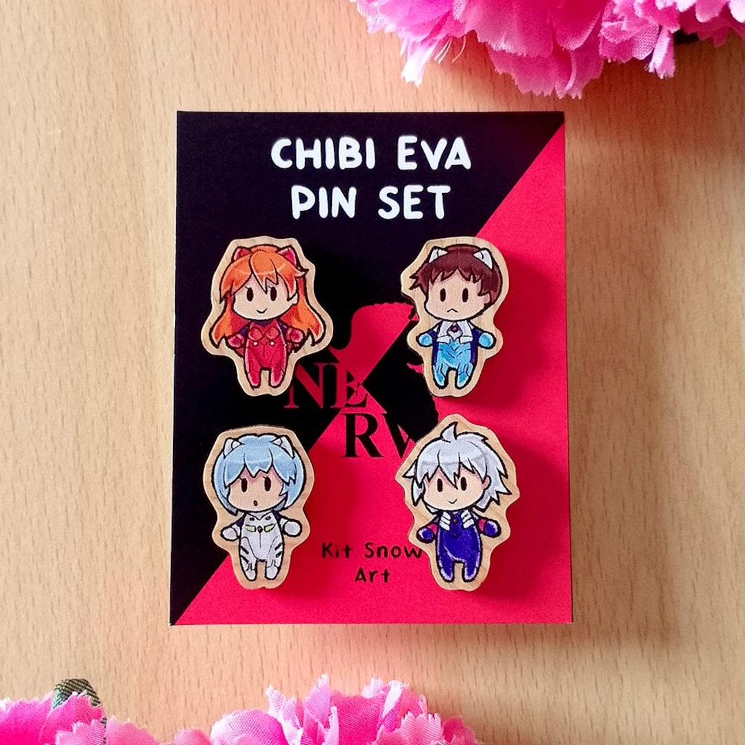 Neon Genesis Evangelion Pin Set: Asuka, Shinji, Rei and Kaworu Eva ...