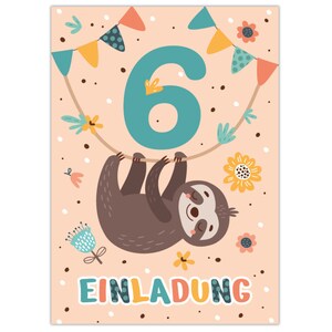 Einladungskarten zum 6. Kindergeburtstag Einladungen zum sechsten Geburtstag für Mädchen Jungen Faultier