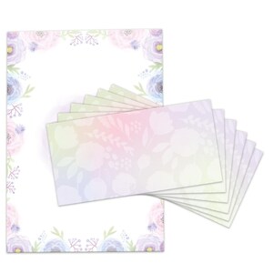 Briefpapier Set A4 Druckpapier mit Umschlägen Blumen Kopierpapier für Korrespondenz Firmenpost Briefbogen rosa Rose Papier Einladung Pastell