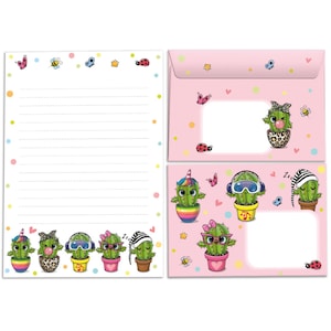 Set di cancelleria blocco lettere buste per bambini ragazze cactus A5