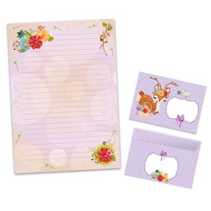 Briefpapier-Set A4 süße Tiere Blumen Briefblock Blöcke Umschläge für Kinder Mädchen Geschenk Idee Gastgeschenk zum Geburtstag Pastell Reh