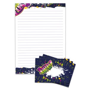 Briefpapier-Set A4 Graffiti Briefblock Blöcke Umschläge für Kinder Jungen Jungs Mädchen Kindermotiv cooles Geschenk Papierblock liniert