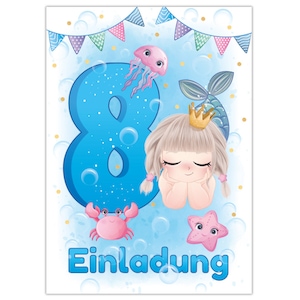 Einladungskarten zum 8. Kindergeburtstag Einladungen zum achten Geburtstag für Mädchen Meerjungfrau