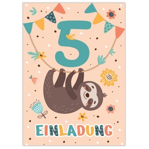 Einladungskarten zum 5. Kindergeburtstag Einladungen zum fünften Geburtstag für Mädchen Jungen Faultier