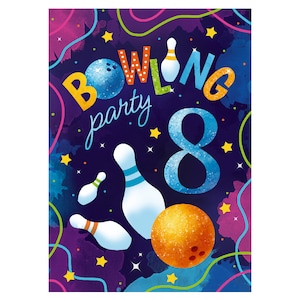 Einladungskarten zum 8. Kindergeburtstag Einladungen zum achten Geburtstag für Mädchen Bowling Bowling-Party