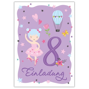 Einladungskarten zum 8. Kindergeburtstag Einladungen zum achten Geburtstag für Mädchen Ballerina