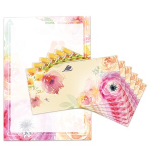 Briefpapier Set A4 Druckpapier mit Umschlägen Blumen Kopierpapier für Korrespondenz Firmenpost Briefbogen Papier Einladung Pastell Rosen