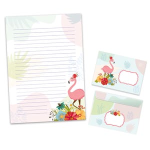 Briefpapier-Set A4 Flamingo Briefblock Blöcke Umschläge für Kinder Mädchen witzige Geschenk Idee Gastgeschenk zum Geburtstag rosa Palmen