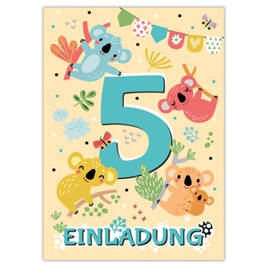Einladungskarten zum 5. Kindergeburtstag Einladungen zum fünften Geburtstag für Mädchen und Jungen Tiere Koala