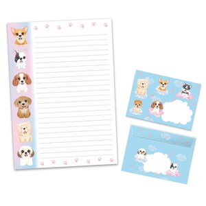 Set cancelleria formato A4 simpatici cani blocco lettere buste per bambini bimba idea regalo compleanno festa bomboniera simpatici animali blu