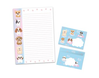Stationery set A4 cute dogs letter pad blocks envelopes for children girls gift idea party favor for birthday cute animals blue